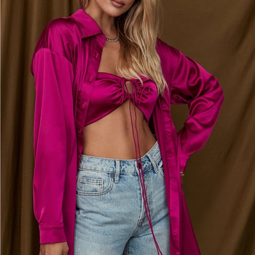 Fushia crop top matching set -Size M